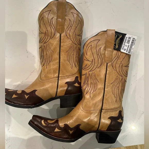 Tan with Brown Flame Cowboy/cowgirl boots - Picture 2 of 5
